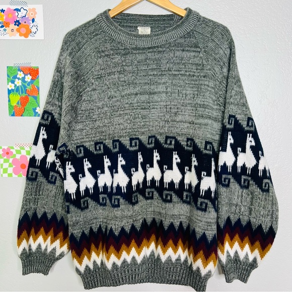 Vintage 90s wool sweater llamas size xl made in Ecuador - Picture 1 of 3